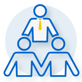 illustration of three figures, one on top wearing a tie, and two at the bottom