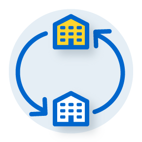 Circle with arrows pointing from one building to the next