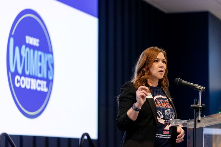 emily meyer on stage at gaf event