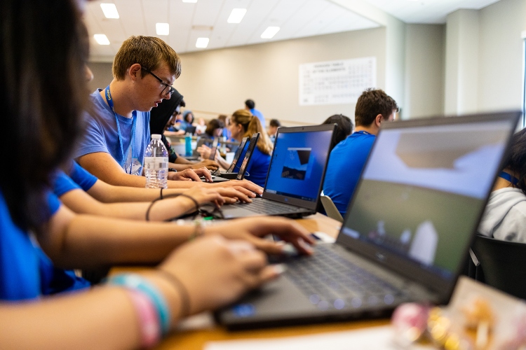 Student participate in a cyber security lesson